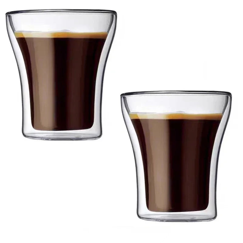 JUSTINLAU 1/2/4 Pezzi Tazza da Caffè in Vetro a Doppia Parete, Bicchiere Trasparente Termoisolante per Acqua, Tazza per Colazione, Bicchiere per Bevande Fredde, Boccale da Birra