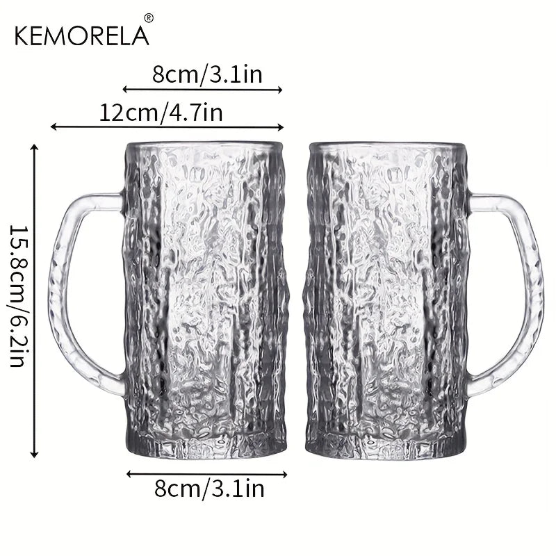 1/2 Bicchieri da Birra in Vetro da 400 ml, Tazze Pint con Base Spessa e Texture Smerigliata Effetto Ghiaccio, Vetreria di Qualità Bar per Lager, Whisky, Birra Artigianale