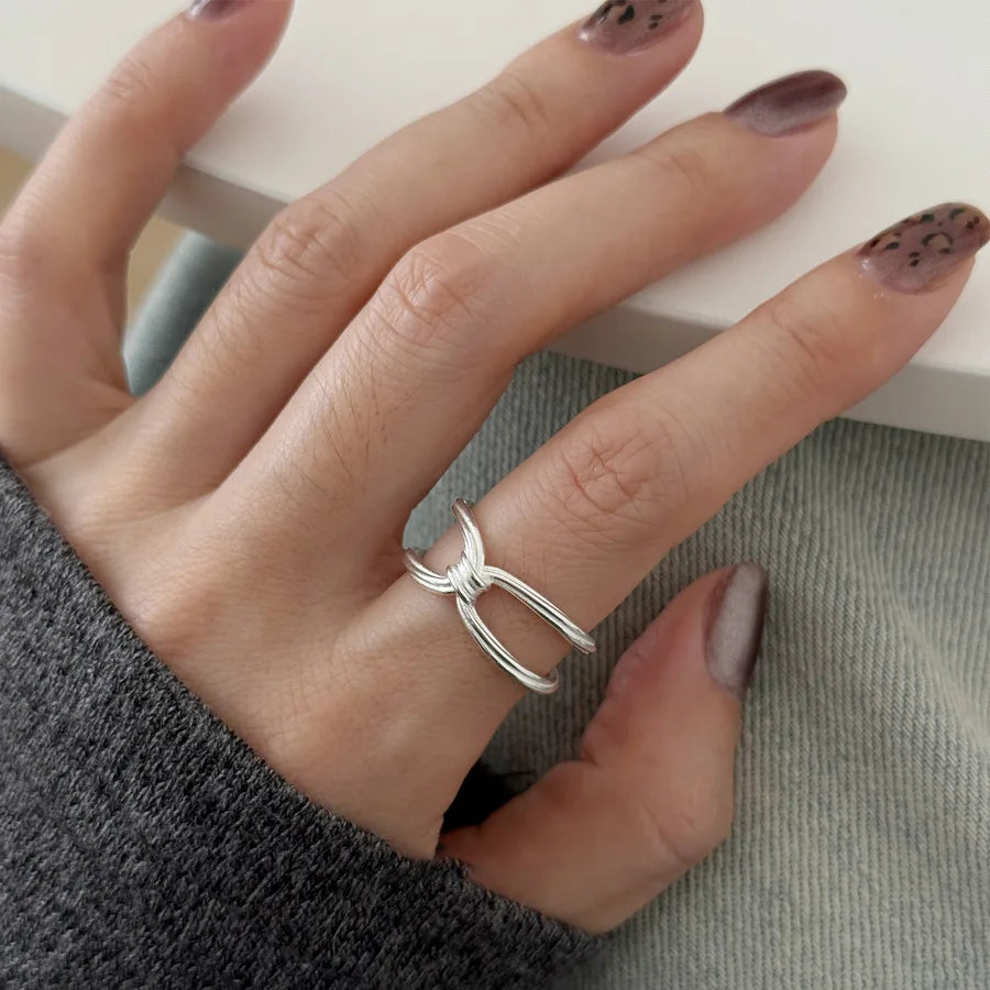 PANJBJ 925 anelli in pietra nera geometrica in argento sterling per le donne ragazza coreana semplice regolabile coppia gioielli Dropshipping