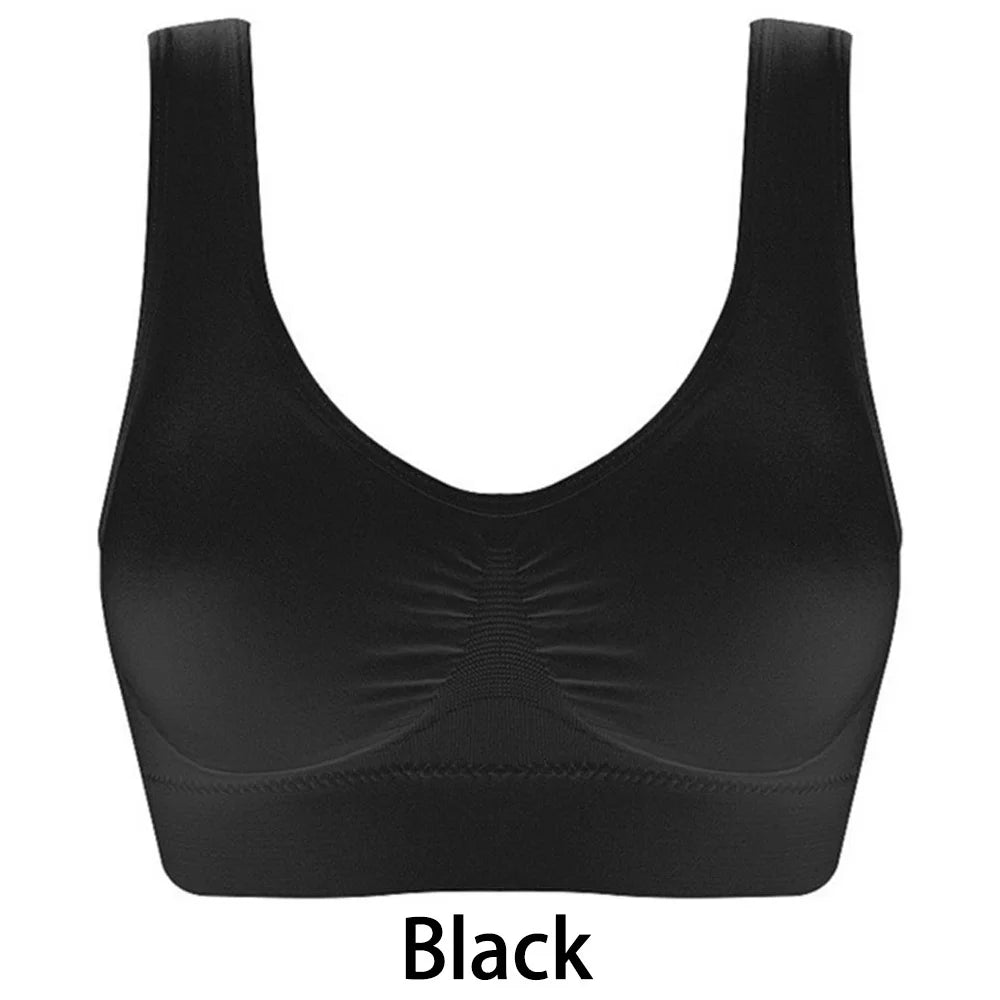 Reggiseni senza cuciture da donna Canotta Intimo Crop Top XXL 3XL Nero Colore puro Sport Palestra Corsa Fitness Yoga