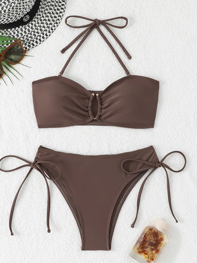 Bikini a Vita Alta da Donna 2026, Costume da Bagno Annodato, Abbigliamento da Spiaggia Brasiliano con Push-Up