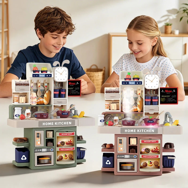 Set di Giocattoli da Cucina per Bambini, Set da Gioco con Utensili Simulati e Luci, Giocattolo DIY con Spray per Bambine, Regalo di Compleanno
