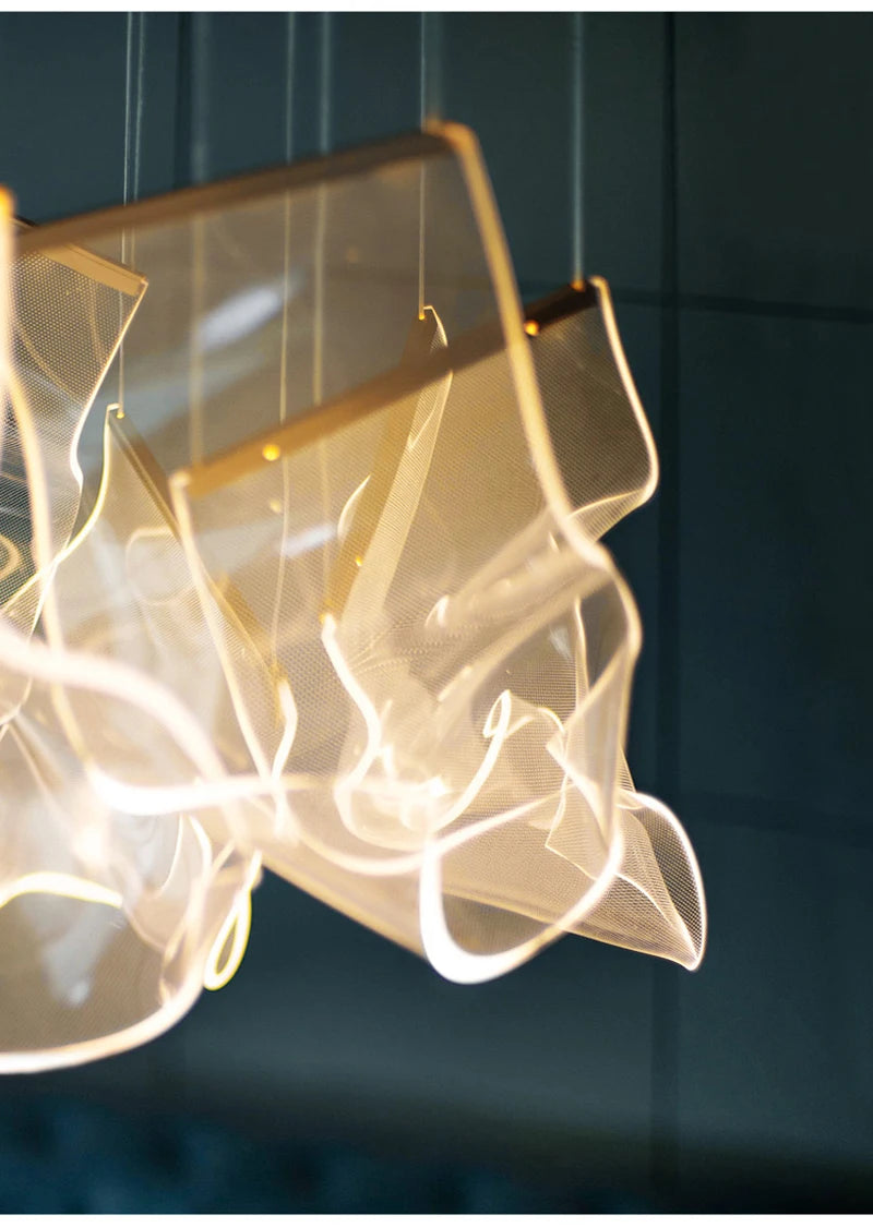 Modern Light Luxury Light Guide LED Long Strip Chandelier Living Room Dining Room Whole House Complete Set Lighting Duplex Rotat