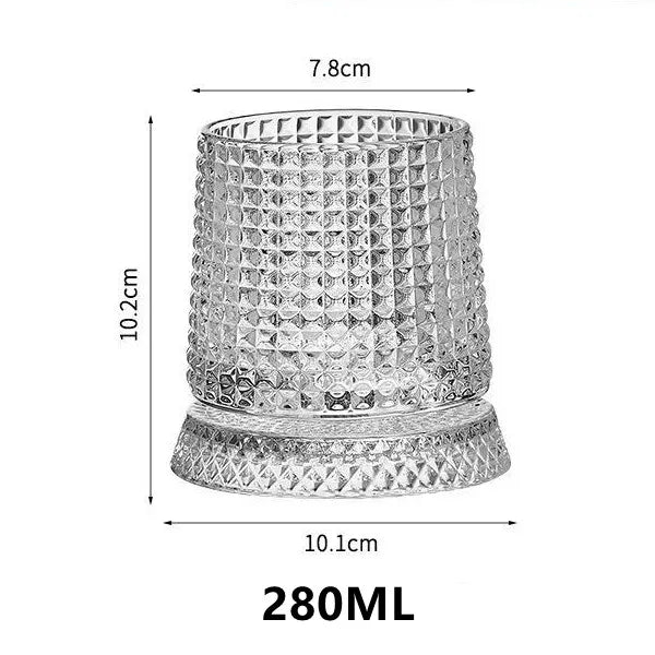Bicchiere da whisky rotante da 280 ml Bicchiere da birra premium in cristallo creativo Tazza da liquore a rilievo con base dritta Stampo per bevande Bicchiere da vino