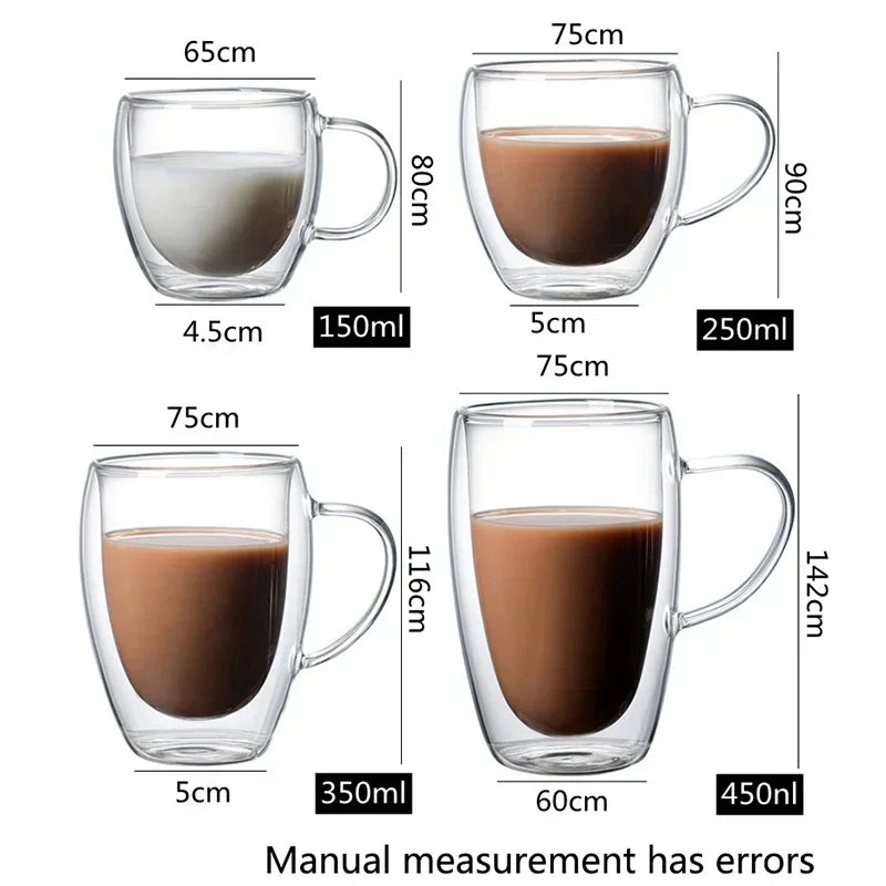 Tazza di vetro a doppia parete resistente al calore 80-650 ml Birra Latte Caffè Tazze d'acqua Tazza trasparente Bicchieri di vetro all'ingrosso Set di tazze regalo