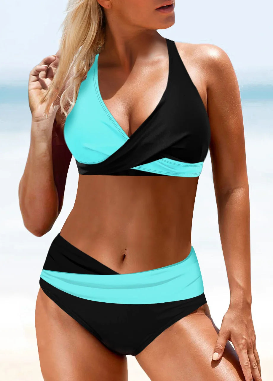 Nuovo Costume da Bagno Bikini Due Pezzi Patchwork 2026 Sexy da Donna, Aderente, Scavato, Senza Schienale, con Incrocio e Push-Up, per Spiaggia