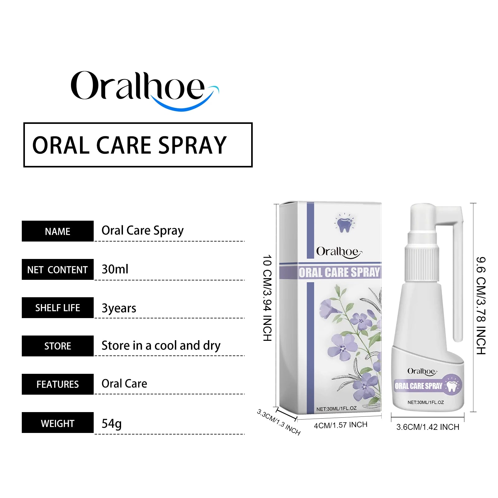 Oralhoe 30mL Oral Care Spray Hydrate Relieve Oral Discomfort Eliminate Bad Breath Long-Lasting Freshness Daily Oral Care Spray