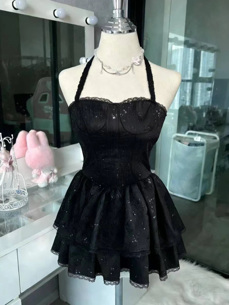Abito stile francese dolce e carino con giunture a pois, fiocco in pizzo, abiti alla moda coreani, nuovo design, vita sottile, mini abito Y2k da donna