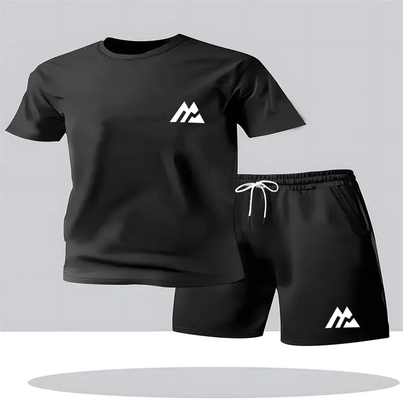 Set Sportivo da Uomo alla Moda, Maglietta a Maniche Corte e Pantaloncini, Completo Sportivo a Collo Tondo, Set 2 Pezzi