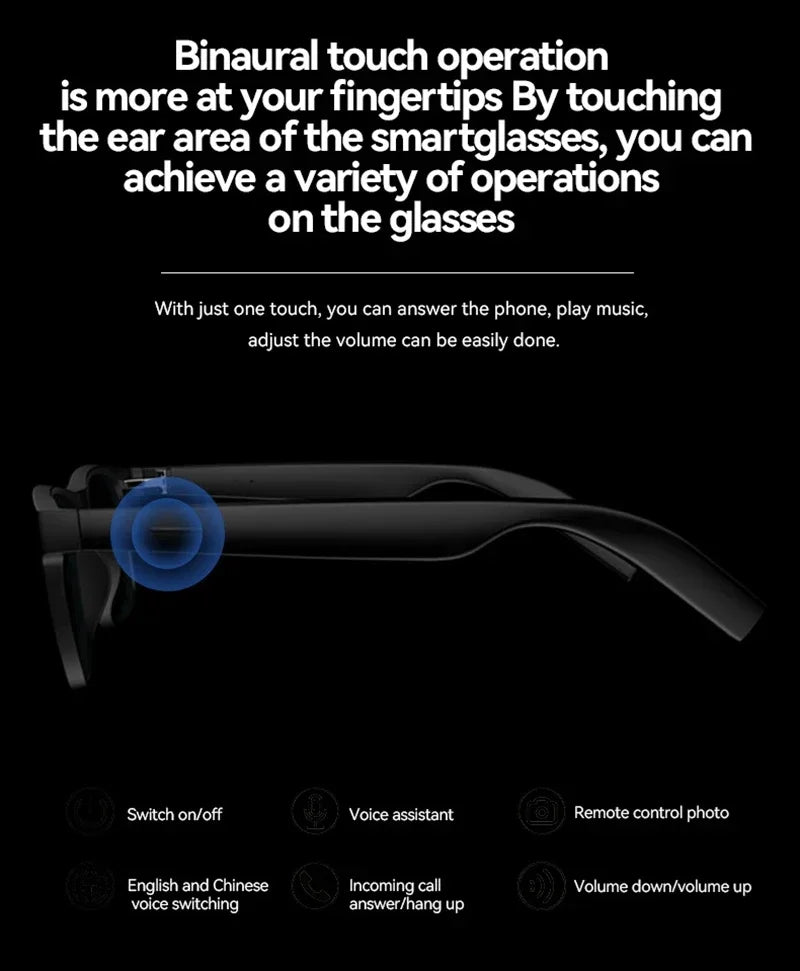 Occhiali intelligenti Lenovo AI con controllo remoto, fotografia touch, assistente vocale, chiamate Bluetooth wireless, cuffie per uomo e donna, idee regalo