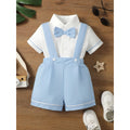 0-3 anni bambino ragazzi formale 2 pezzi set di abbigliamento camicia a maniche corte con papillon con complessivo per bambino ragazzo matrimonio e festa di compleanno vestito