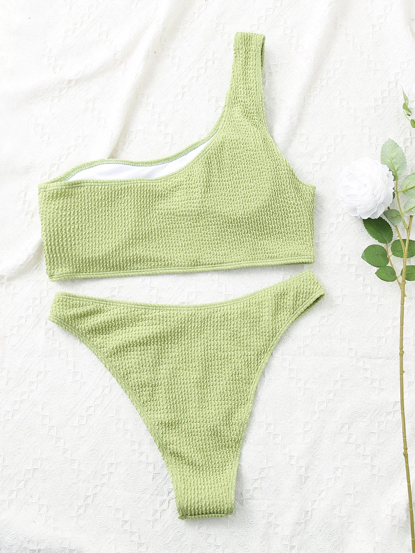 Costume da bagno bikini monospalla strutturato costume da bagno taglio alto costume da bagno solido donna moda brasiliana 2025