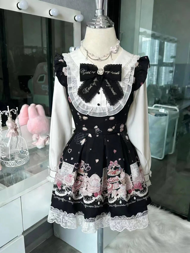 Abito stile francese dolce e carino con giunture a pois, fiocco in pizzo, abiti alla moda coreani, nuovo design, vita sottile, mini abito Y2k da donna