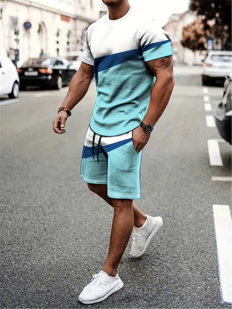 T-shirt a maniche corte da uomo nuova estate abbigliamento sportivo da viaggio all'aperto in due pezzi pantaloncini oversize abiti da allenamento
