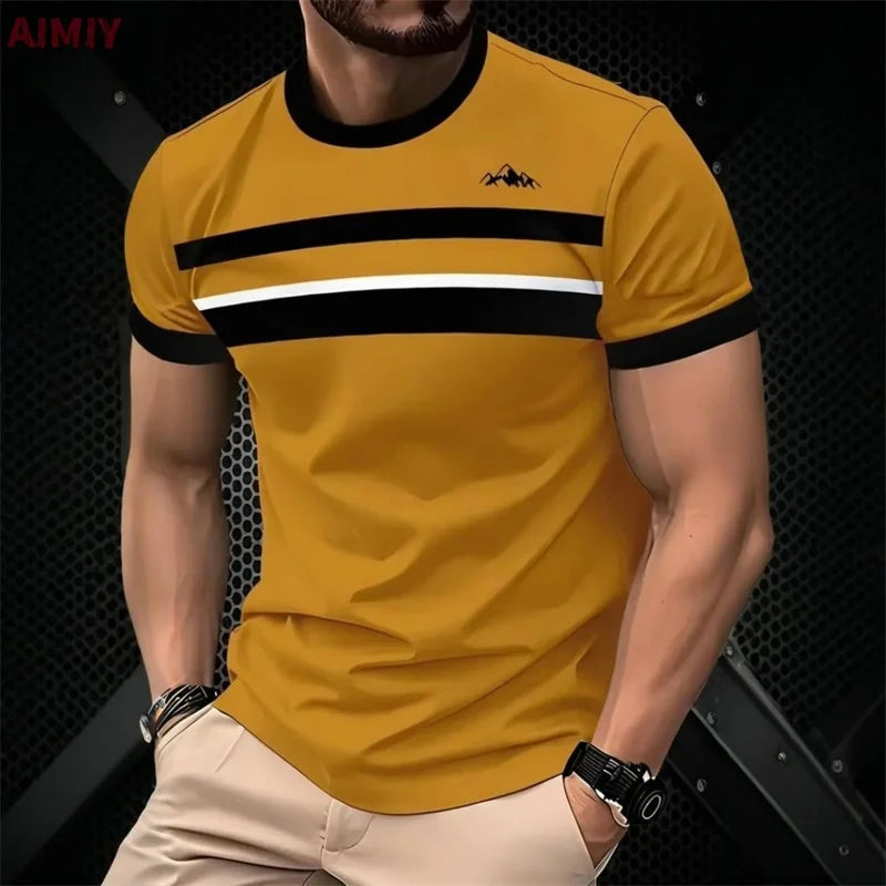 T-shirt stampata a righe da uomo T-shirt estiva casual da esterno girocollo a maniche corte Novità nella maglietta alla moda da uomo