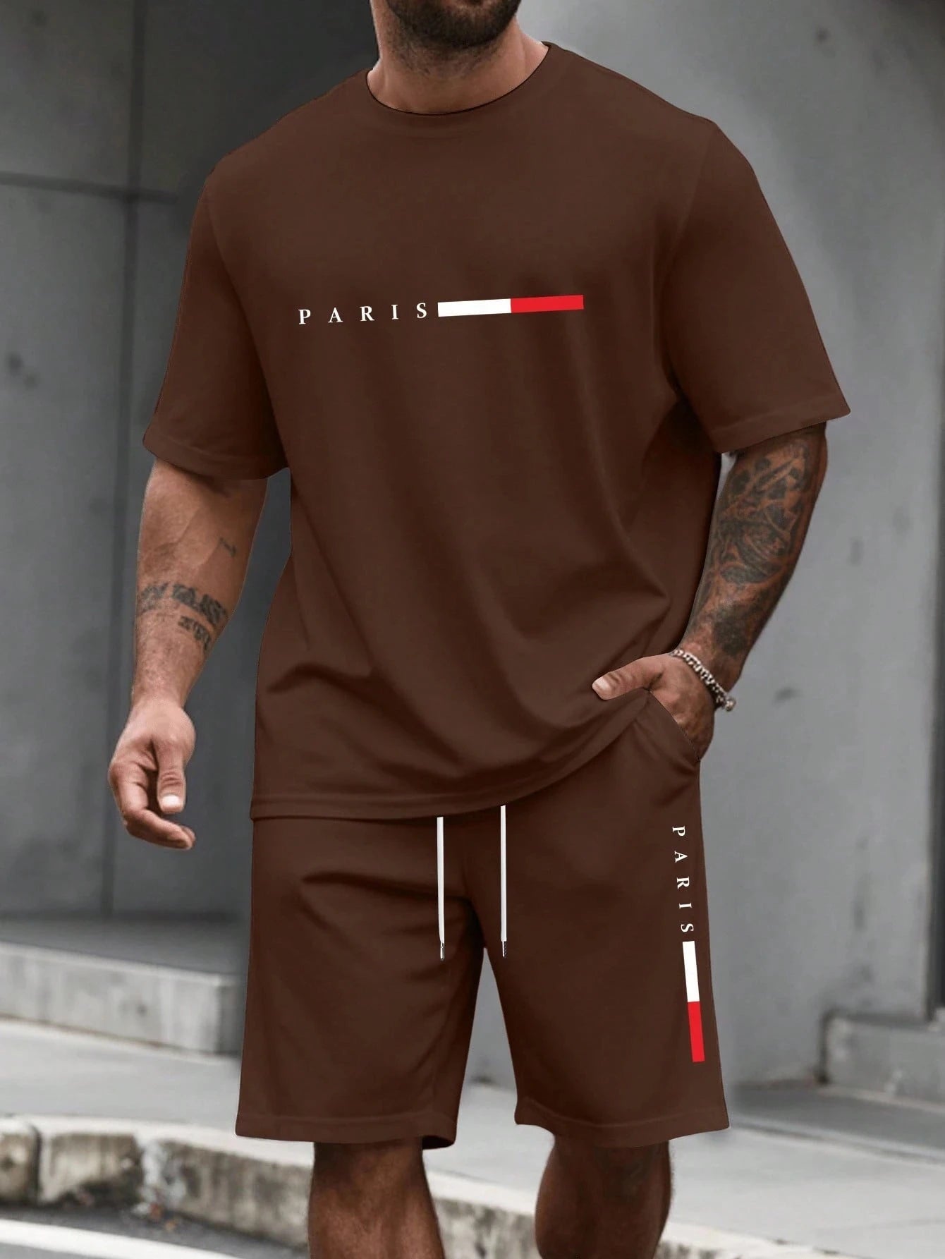 Tuta da uomo 2 pezzi  Camicia a maniche corte con scollo a O Pantaloncini Set Tuta da corsa da uomo T-shirt taglie forti Abbigliamento uomo T-shirt estiva