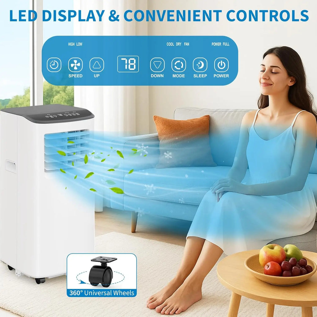 Condizionatore d'aria portatile da 8.000 BTU, raffredda fino a 350 piedi quadrati, unità AC portatile 3-IN-1 a risparmio energetico con modalità ventilatore e deumidificatore