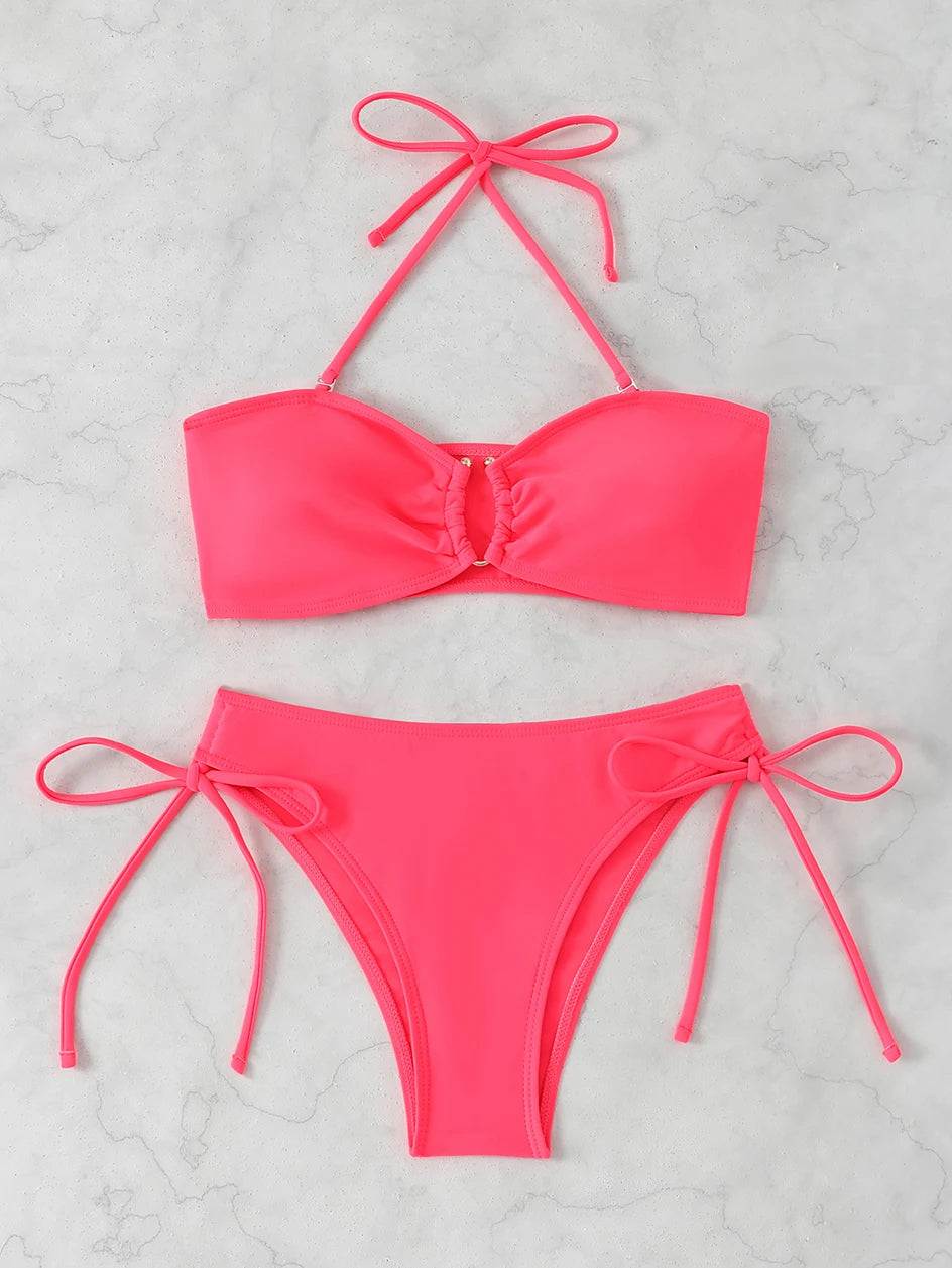 Bikini a Vita Alta da Donna 2026, Costume da Bagno Annodato, Abbigliamento da Spiaggia Brasiliano con Push-Up