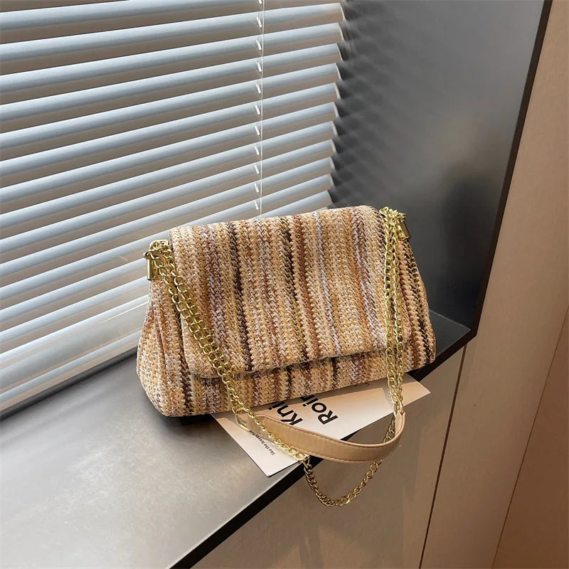 Borsa a tracolla da donna Rainbow 2026 estiva, trendy, con catena intrecciata, chiusura a scatto, semplice, casual, per tutti i giorni, shopper