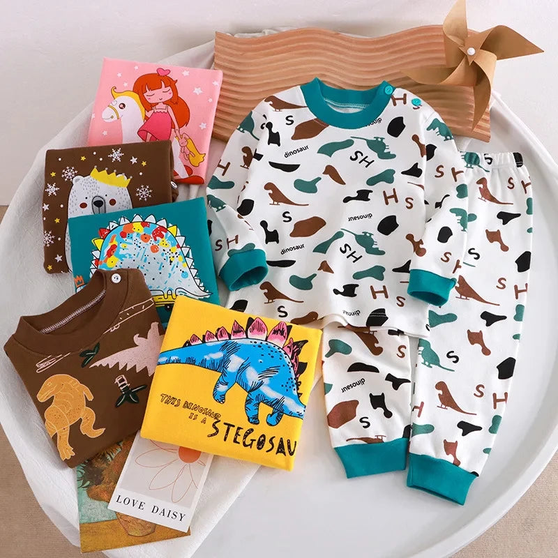 Vestiti per la casa della neonata pigiama pantaloni lunghi t-shirt biancheria intima del fumetto 2 pezzi modello gatto del fumetto vestiti per ragazze vestito da 0 a 6 anni