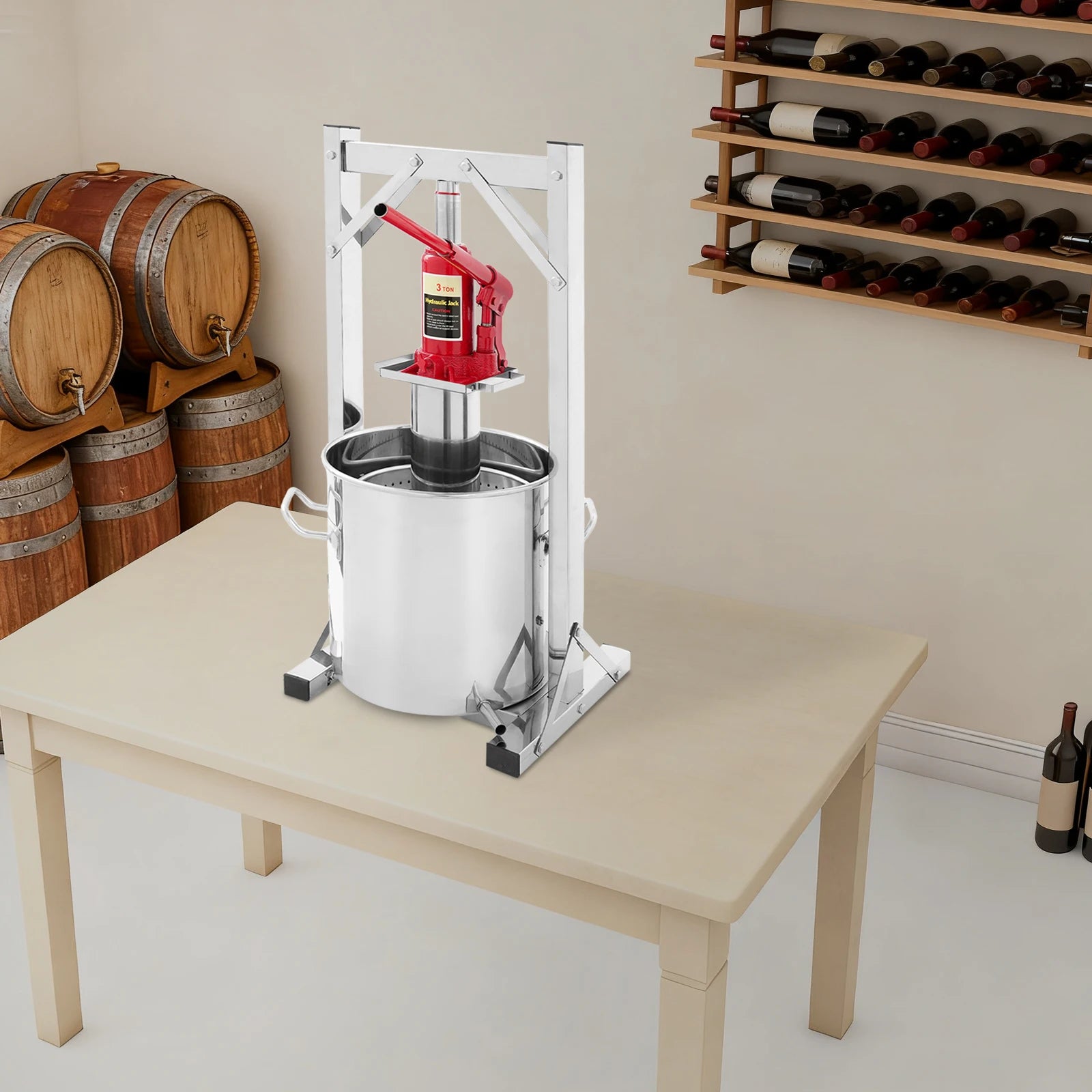 Pressa Idraulica per Estrazione, Acciaio Inossidabile, Pressione 3T, 12L, Kit Pressa Manuale per Vino, Pressa per Vino da Frutta Fai da Te, per Vino Artigianale, Fragole, More
