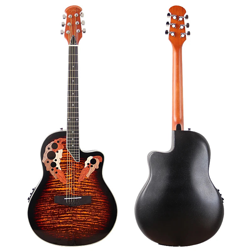Chitarra acustica elettrica 6 corde con retro rotondo modello Ovation Marrone Chitarra acustica da 41 pollici con design tagliato Chitarra folk elettrica