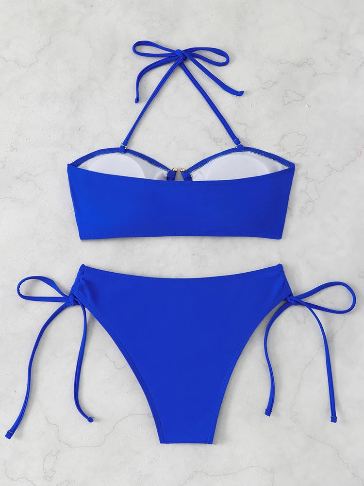 Bikini a Vita Alta da Donna 2026, Costume da Bagno Annodato, Abbigliamento da Spiaggia Brasiliano con Push-Up