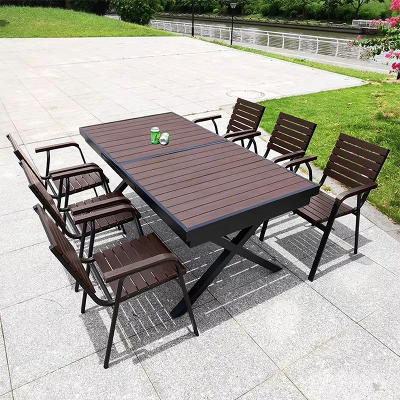 Tavolo da giardino Tavolo da esterno 180-240 cm Tavolo da pranzo rettangolare allungabile per patio Camera Cucina Hotel Mobili in legno di plastica