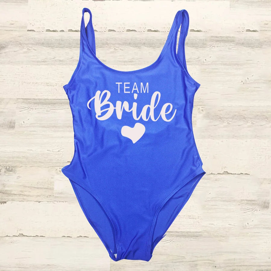 S-3XL costume da bagno intero donna Team Bride Summer Swimwear Higt Cut Low Back costume da bagno addio al celibato costume da bagno Beachwear