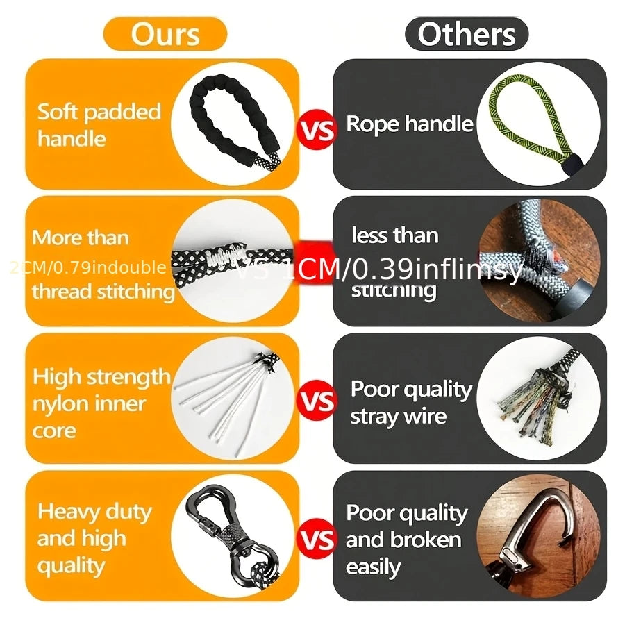 Round Dog Leash • Heavy Duty, Durable Rope for Small, Medium, Lightweight Design for Walking, Training, and Outdoor Activities