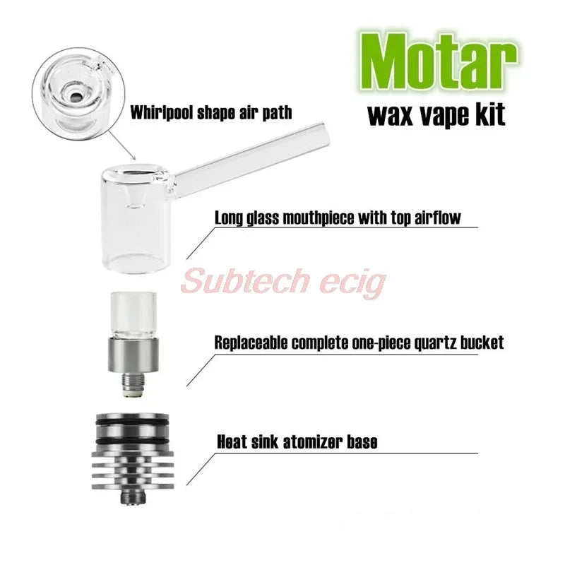 Longmada Motar Stick Vape Pen Kit con atomizzatore in vetro senza bobina al quarzo Tronco da 1300 mAh Batteria di preriscaldamento da 100 W Vaporizzatore concentrato