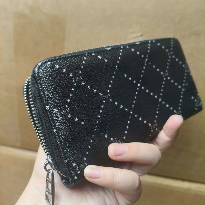 Nuovo Portafoglio da Donna ZV in PU con Catena Metallica, Porta Carte, Pochette in Denim, Portamonete, Portafoglio Piccolo