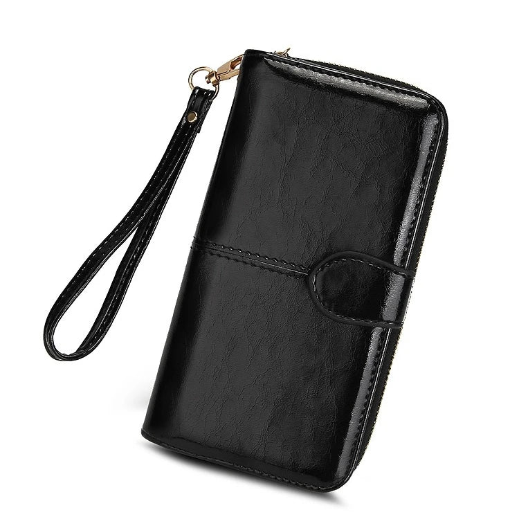 Portafoglio da donna di alta qualità, antifurto, in pelle, con cerniera lunga, grande, pochette da donna, porta carte.
