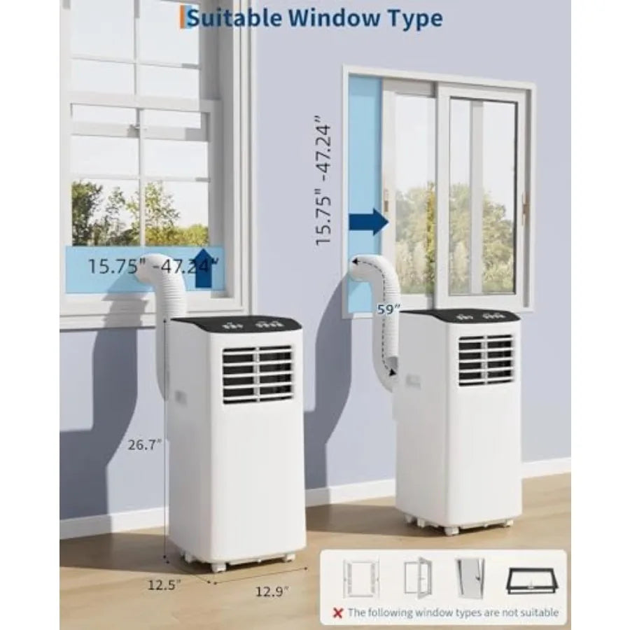Condizionatore d'aria portatile da 8.000 BTU per camera da letto/appartamento, in plastica ABS bianca, silenzioso, con modalità 4-in-1: raffreddamento/deumidificazione/ventilazione/modalità notte