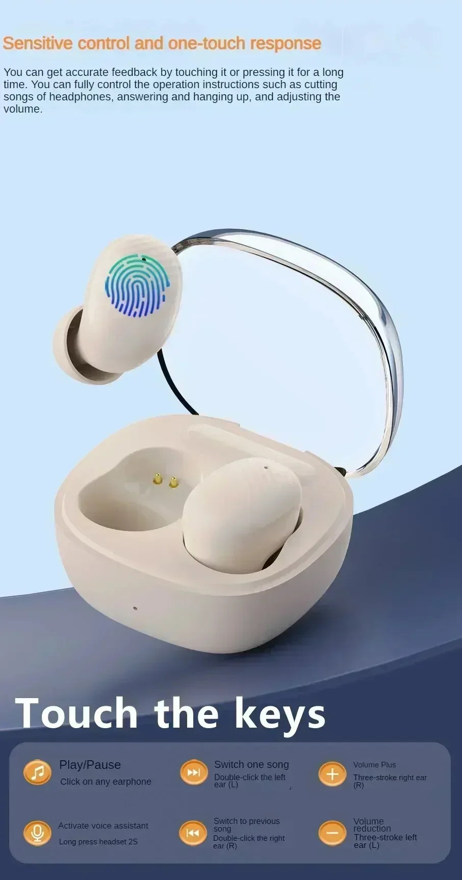 Auricolari Bluetooth TWS, cuffie wireless con cancellazione del rumore e microfono, compatibili con smartphone.
