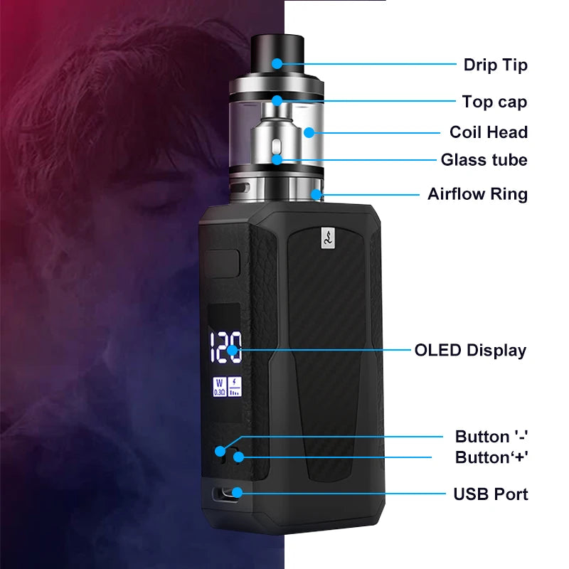Sigarette elettroniche Vape Pen Smoke 120W Box Mod Kit 1800mah 2.5ml Atomizzatore Schermo OLED Sigaretta elettronica Vaporizzatore Vaper Shisha Ecig
