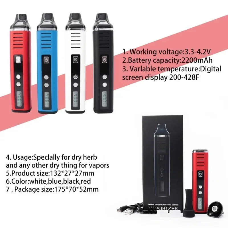 Pathfinder V2 Kit di sigarette elettroniche vaporizzatore per erbe secche TAURUS Vape Pen 2200mah Schermo LCD Controllo della temperatura Tabacco alle erbe