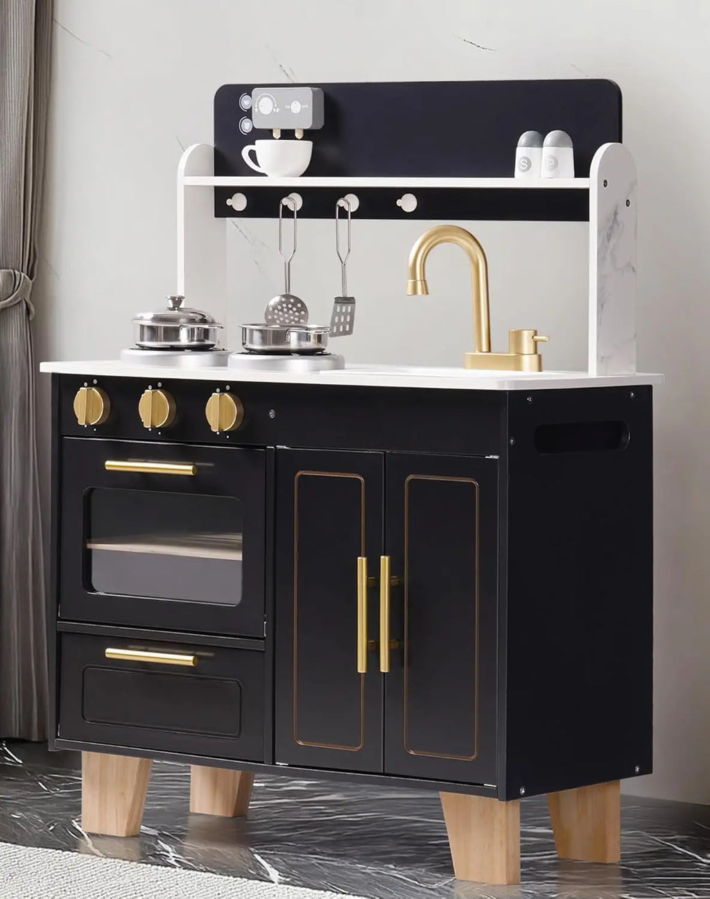 Robotime Play Kitchen Cucina per bambini in legno Fai finta di giocare con piano di lavoro in stile marmo Cucina giocattolo moderna per ragazze e ragazzi