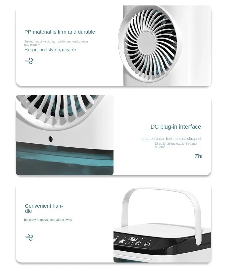 Condizionatore portatile domestico, ventilatore da scrivania con doppia atomizzazione ad ultrasuoni, 3 velocità, silenzioso, con luce notturna, condizionatore d'aria da tavolo