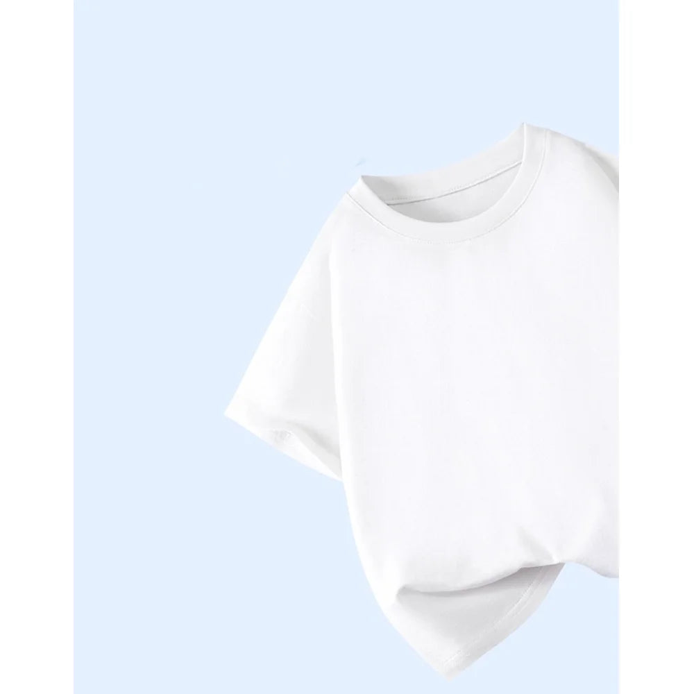 T-shirt sportiva casual a maniche corte in puro cotone per bambini, tinta unita, girocollo, estiva, traspirante, morbida, per bambini