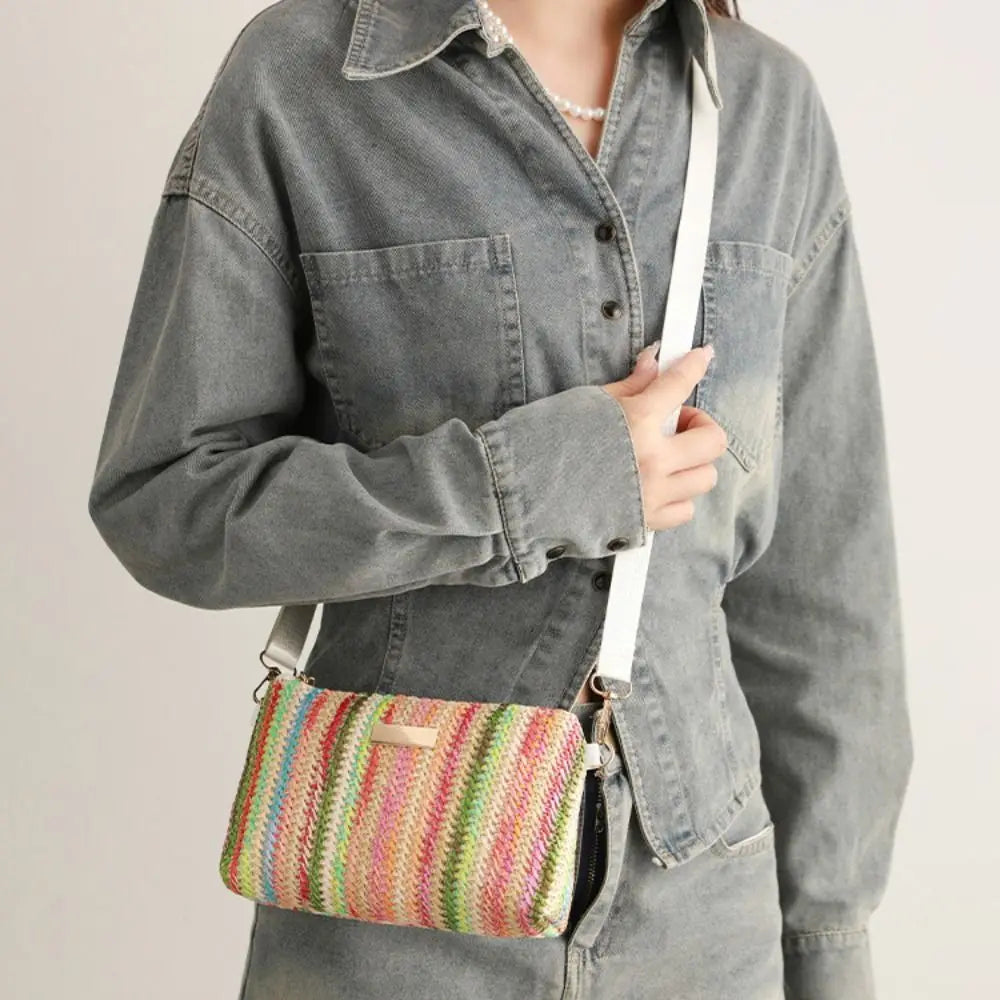 Elegante borsa in tessuto arcobaleno colorato Organizzatore da viaggio Borsa a tracolla portatile Tracolla regolabile Borsa a tracolla per ragazze Gita casual