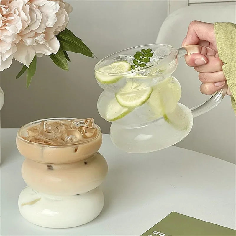 Ins Style tazza di vetro trasparente irregolare tazza da caffè resistente al calore bevande estive succo di birra tazza di acqua al latte tazze di vetro da Cocktail