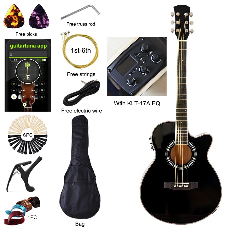 Chitarra elettrica acustica a corpo sottile Chitarra per principianti con Gig Bag gratuito Corda libera Colore bianco naturale Sunburst nero