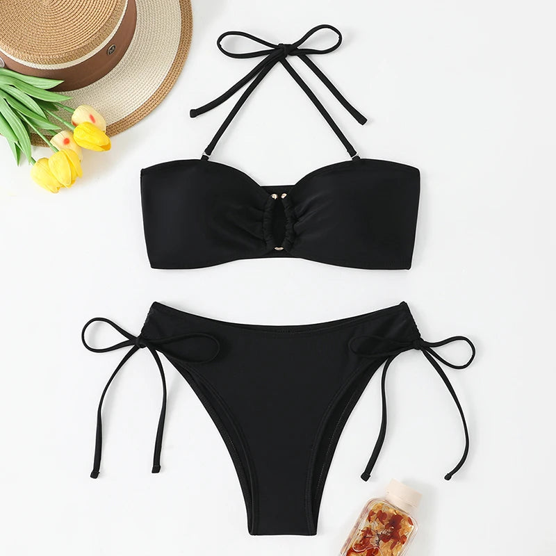 Bikini a Vita Alta da Donna 2026, Costume da Bagno Annodato, Abbigliamento da Spiaggia Brasiliano con Push-Up