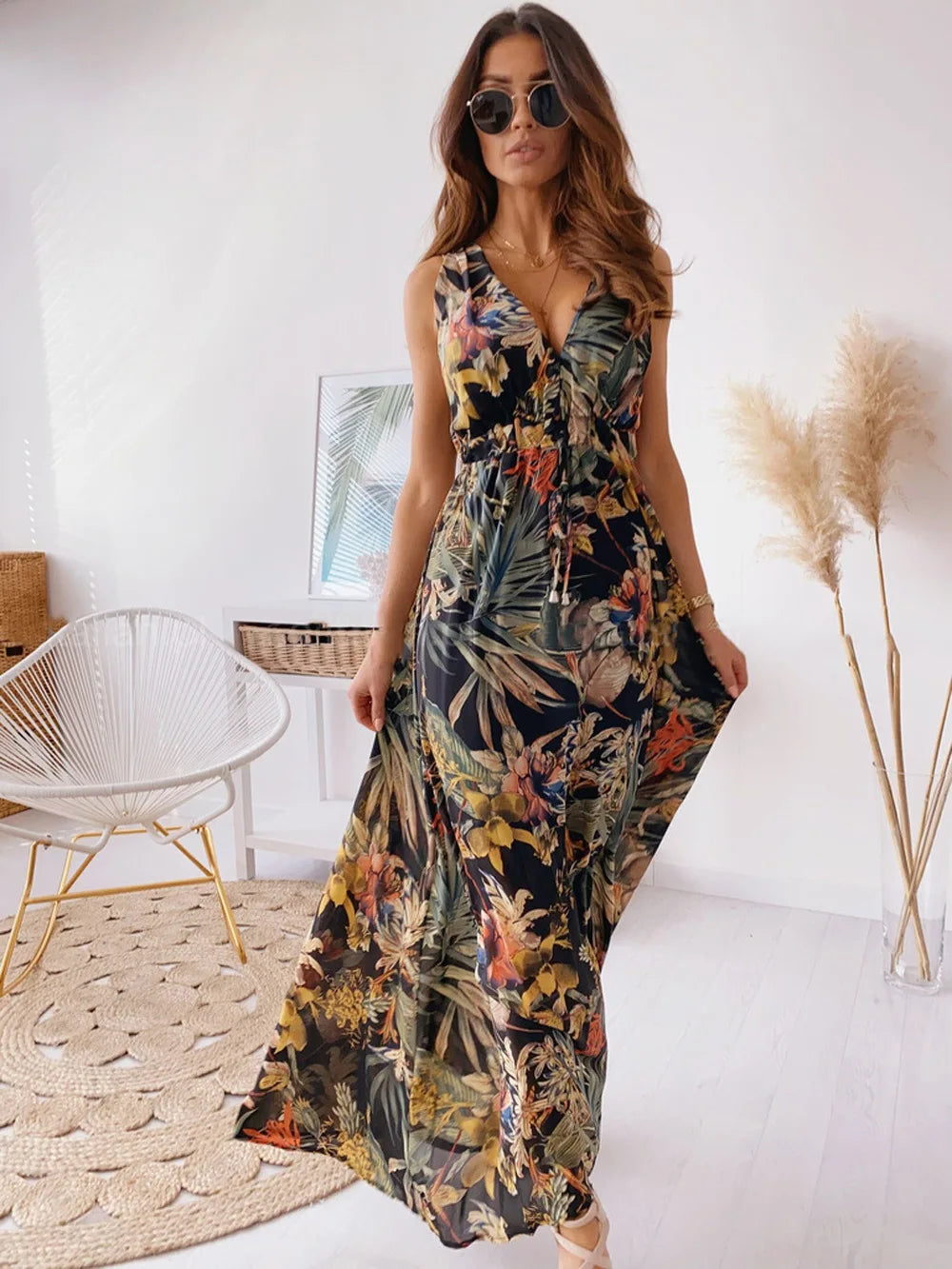 Nuovo Abito Estivo da Donna 2026, Moda con Stampa Floreale Senza Maniche