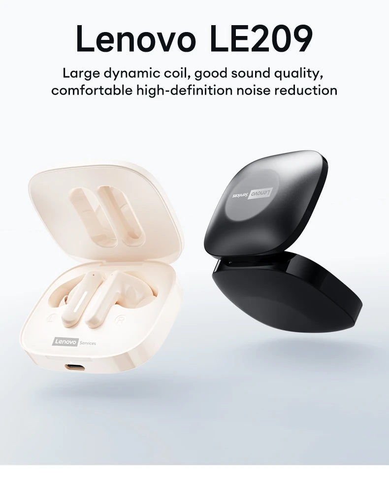 Nuovo Lenovo LE209 Aggiornamento Wireless Bluetooth 6.0 Auricolare con cancellazione del rumore Cuffie sportive 30H Batteria a lunga durata Cuffie con microfono