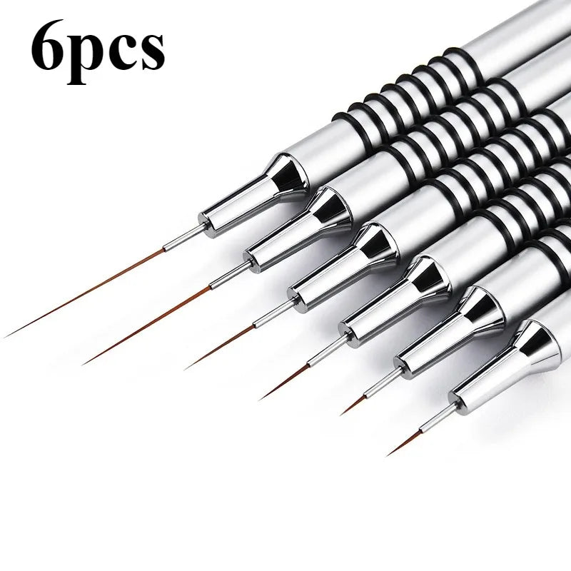 new 6Size Nail Art Liner Brushes 5/7/9/11/20/25mm Painting Nail Brush Dotting Drawing Tool Long Lines Thin Details Manicure pen