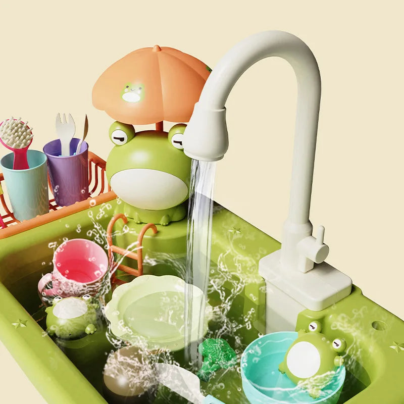 Giocattolo Lavello da Cucina per Bambini, Lavastoviglie Elettrica con Acqua Corrente, Gioco di Imitazione con Cibo e Pesca, Regalo per Bambine