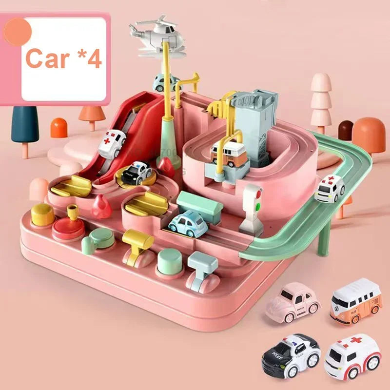 Modello di auto ferroviaria da corsa Giocattoli educativi Pista per bambini Gioco di avventura Cervello Meccanico Interattivo Treno Animali Giocattolo razzo spaziale