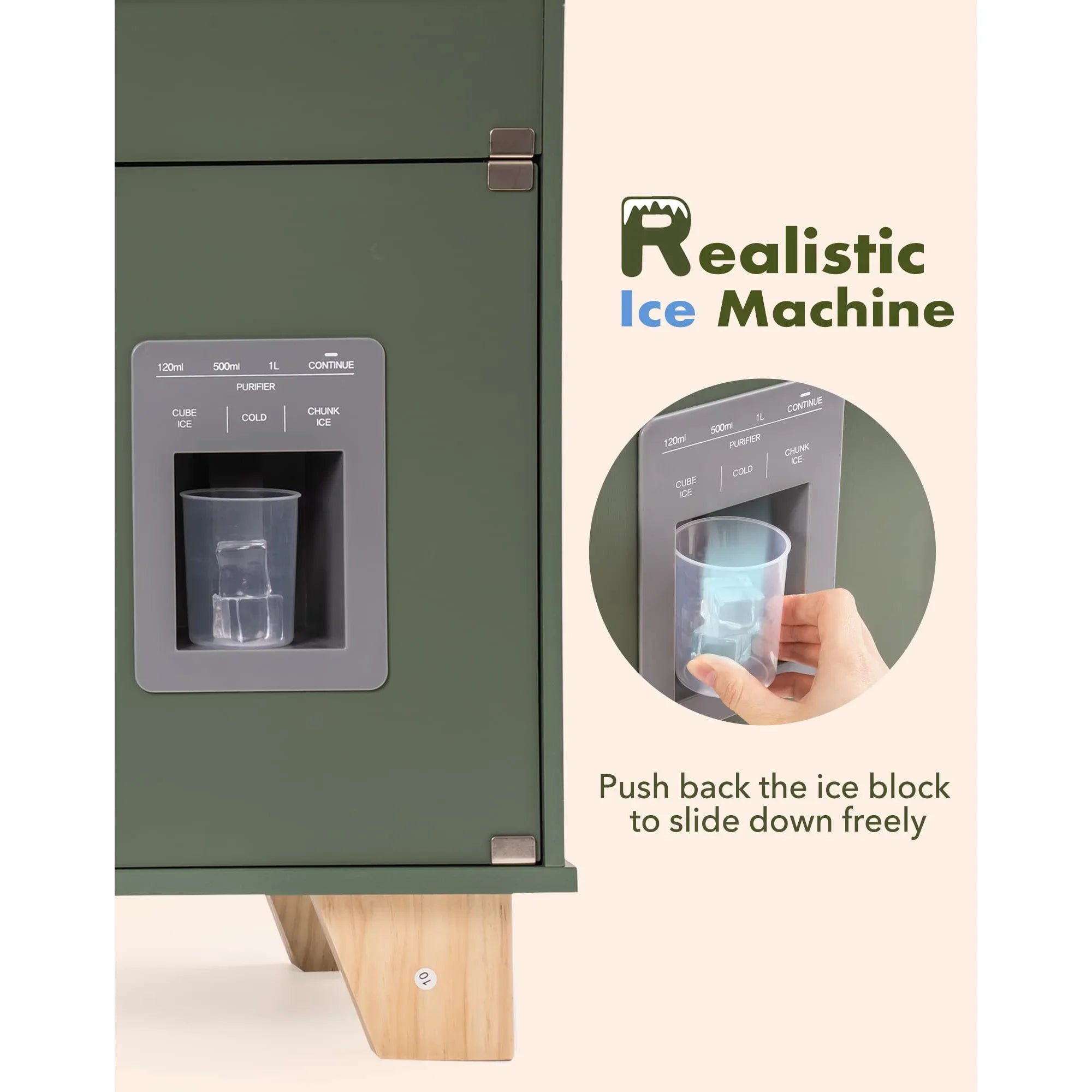 Robotime Robud Set da gioco da cucina per bambini con produttore di ghiaccio Set da gioco di finzione Giocattolo in legno per bambini dai 3 anni in su Verde vintage per bambini piccoli